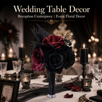 Bouquet de mariée artificiel gothique pour Halloween avec roses en satin noir et décorations en strass, idéal pour mariage, cosplay, fête, photo, fleur artificielle