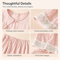 Ensemble de pyjama 2 pièces en fibre de bambou double gaze style chinois pour femme, pull à manches longues et pantalon long, vente en gros