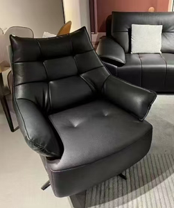 Modern Leather Reclining Armchair Tufted Back Manual Mechanism Living Room Chair Contemporary Style Leisure Furniture - Product Image 1