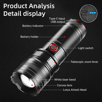 Linterna LED de Alta Potencia, 2000mah, Recargable, Enfoque Ajustable, Impermeable, Táctica, de Aleación de Aluminio