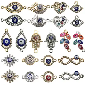 Jewelry Finding Charms Connector Evil Eyes Beads Pendant Hamsa Hand Connectors For Bracelet Making Gold Filled