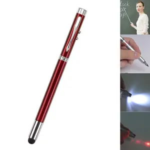 多機能5in1赤色レーザーポインタータッチスクリーン容量性ペン、ボールペン書き込みLEDライト教師用ポイントペン