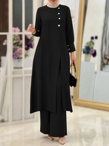 Ensemble Abaya Musulman Modeste Multiples Couleurs, Haut Détail Boutons et <span class=keywords><strong>Pantalon</strong></span> Large pour Femme - Product Image 4