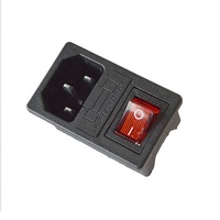 Conector IEC AC-0.1-1.5 Rojo, Carcasa de Latón Negra, Interruptor Basculante Plano, Contactos de Cobre, Corriente Nominal 6A