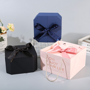 Boîte cadeau octogonale de luxe avec ruban <span class=keywords><strong>et</strong></span> nœud, logo personnalisé, boîte en carton rigide facetté pour l'emballage de fleurs <span class=keywords><strong>et</strong></span> de bijoux - Product Image 1