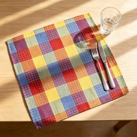 Set de table en coton et lin tissé à carreaux 40x40cm, coloré, protection de table, idéal pour hôtels, mariages, fêtes, Noël, vente en gros