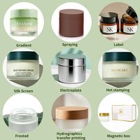 Nouveaux pots en verre cylindriques de luxe pour crèmes visage et mains, avec impression sérigraphique personnalisée, 30g, 50g, 100g, avec bouchon à vis.
