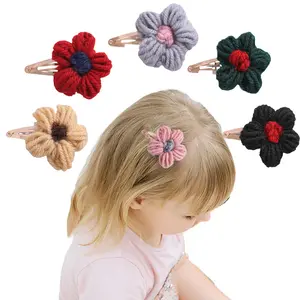 LRTOU Bán Buôn Mỹ Mùa Đông Thiết Kế Cô Gái Thời Trang Cặp Tóc Phụ Kiện Tóc 6.5Cm Bé Kids Flower Wool Kẹp Tóc