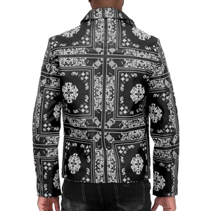 Latest Streetwear Fashion <b>Bandana</b> Print Leather Jackets <b>for</b> <b>Men</b> High Quallity Slim Fit Classic Studded Motorbike Leather Jacket - Product Image 3