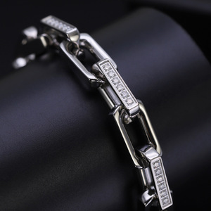 Miami Hiphop Vvs D Color 8 pulgadas 9mm Acero inoxidable Moissanite Cuban Link Pulsera Hombres - Product Image 3