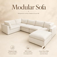 Sofá Seccional Modular de Lujo Blanco Nube, Tapizado en Tela, Respaldo Acolchado, Estructura de Madera Sólida, Múltiples Asientos para Hotel/Apartamento