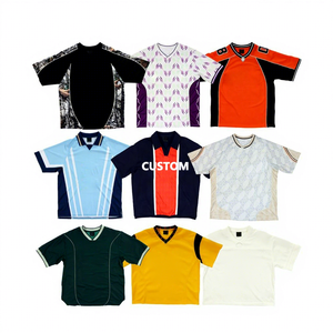 Maillots de football rétro personnalisés respirants en tricot pour hommes, noirs, à manches courtes, style <span class=keywords><strong>vintage</strong></span>, streetwear - Product Image 1