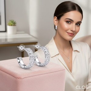 CLOE Pendientes geométricos blancos de 22 mm para mujer, aro con circonita, joyería hipoalergénica de moda - Product Image 3
