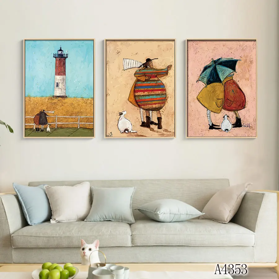 Hotel Decor 3 Panels Lovely Animal Minimalist Painting Nordic Style HD Picture Canvas Prints