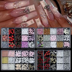Lot de 15 breloques en résine pour ongles, motifs nœuds, rubans, papillons, fleurs, cerises et strass, pour la décoration d'ongles - Product Image 1