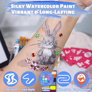 54 couleurs enfants à base d'eau non toxique peinture pour le visage Kits de peinture pour le visage professionnels pour enfants avec 10 pinceaux et pochoirs - Product Image 3