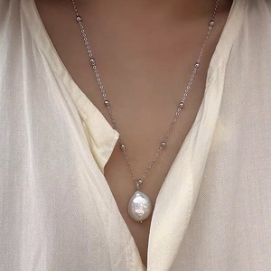 Collar de Perlas Barrocas Naturales Lágrimas de Sirena, Elegante y Sencillo, Cadena para Suéter, Envuelto en Oro de 14k, Elegante para Clavícula - Product Image 4