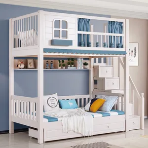 设计师实木高品质儿童双层床，带滑梯和楼梯现代豪华树屋儿童双层床