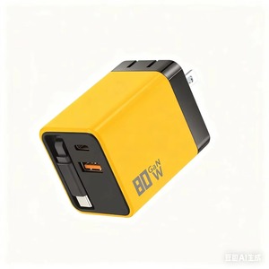 80W GaN 3-in-1 Fast Wall Charger with Built-in Type-C Cable Multi-port High Speed Fast Charger forFor iPhone Cable Phone Charger - Product Image 1