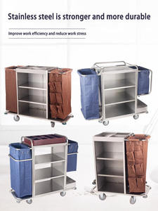 Troli Layanan dari Baja Anti Karat, Troli Linen untuk Kebersihan, Troli Layanan Kamar, Perlengkapan Hotel, Peralatan Komersial, Troli Pintu Masuk - Product Image 4