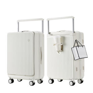 Valise à ouverture frontale K88 24 pouces avec serrure, roues pivotantes à 360°, couleur unie blanc cassé, rose, noir, vert, beige, bagage de voyage unisexe - Product Image 3