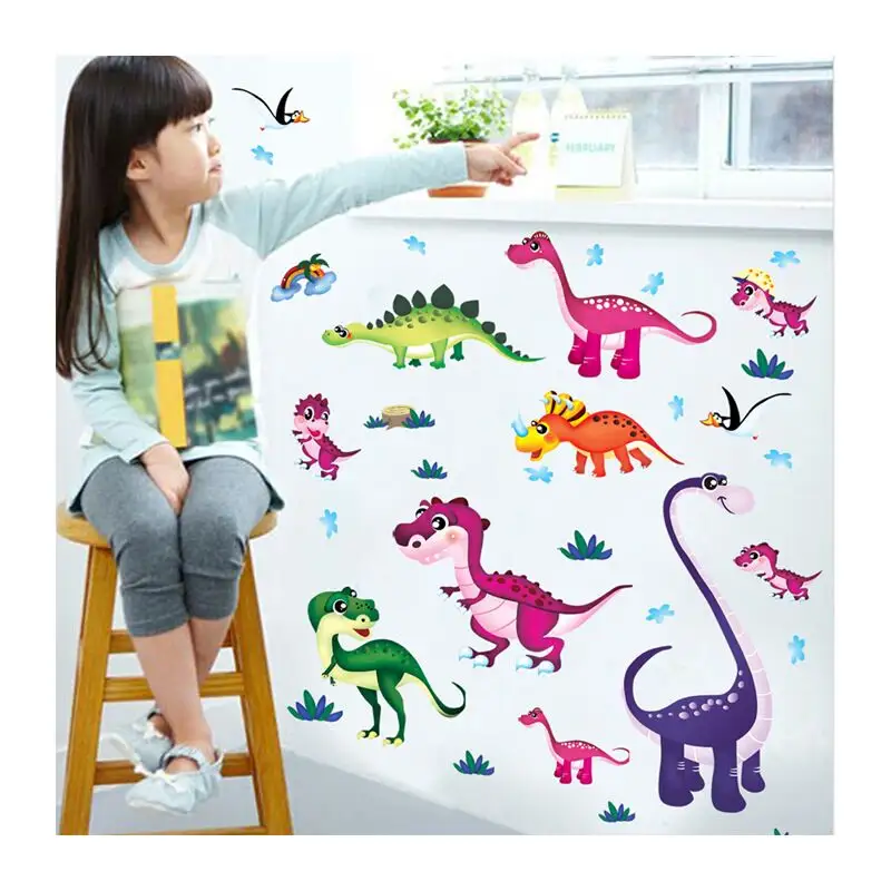Creative DIY Children's Room Decoration PVC Cartoon Dinosaur Wall Stickers Home Decoration Uv Printing 4 Color UV Varnishing