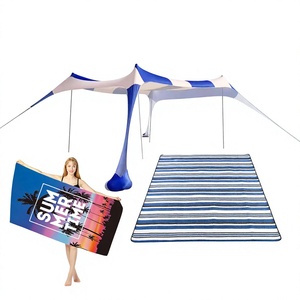 Beach Canopy Set UPF50+ UV Four-season Beach Tent Sun Shelter Quick-drying Beach Towel Moisture-proof Mat One <b>Bedroom</b> Living - Product Image 1