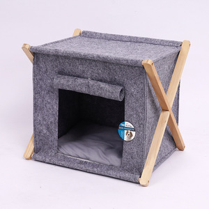 Cat <b>House</b> Wooden Frame Felt Pet <b>Bed</b> Enclosed Windproof For Cat Medium Size - Product Image 5