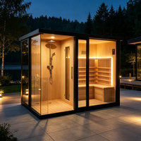 Ruang Sauna Kayu Cedar Merah Desain Modern untuk Rumah, Vila, Spa, Pijat, Pemanas Ruangan Uap Kayu Indoor Outdoor, Shower Inframerah