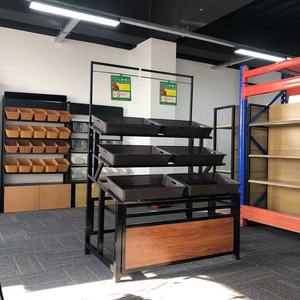 Yonghui Supermarket Fruit Vegetable <b>Rack</b> 3 Layer Perforated Heavy Duty Commercial Storage <b>Shelf</b> Wood Grain Finish - Product Image 2