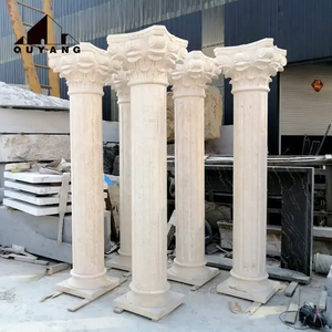QUYANG, decoración de construcción al aire libre, piedra Natural Beige, Pilar romano griego, diseño de mármol, columna corintia para casa - Product Image 1