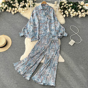 <span class=keywords><strong>Costume</strong></span> de chemise décontracté et polyvalent imprimé léopard avec manches lanterne, taille haute, plissé, large L - Product Image 5