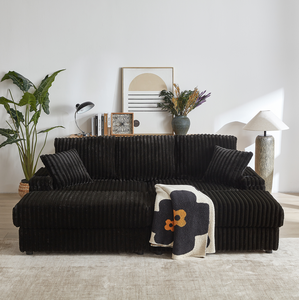 84Inch Corduroy Convertible 3-seater <b>Sofa</b> Set 3 Back Pillows 2 Toss Pillows 2 Ottoman 2 <b>Storage</b> Spaces Cup-Holding Grooves Hotel - Product Image 5