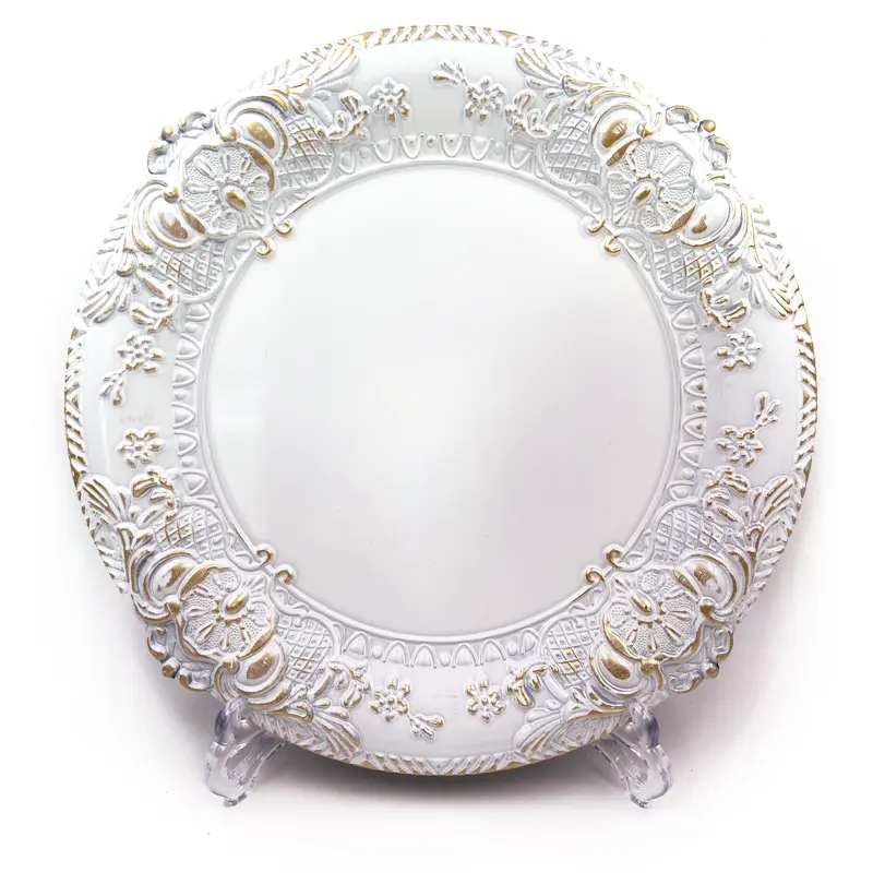 13" Round Embossed Polypropylene Plastic Baroque Charger Plates Wedding Decoration