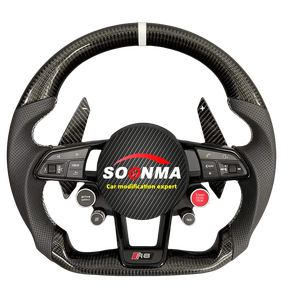 Volant de voiture personnalisé en cuir véritable et fibre de carbone, compatible avec <span class=keywords><strong>Audi</strong></span> R8 A3 A4 A5 A6 A7 S3 S5 Q5 Q7 <span class=keywords><strong>TT</strong></span> TTs <span class=keywords><strong>RS</strong></span> RS3 RS5 RS7 - Product Image 3