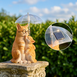 Lámpara Solar Decorativa para Jardín con Diseño de Gato Mamá y Cachorro con Sombrilla - Product Image 2