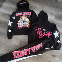 Ensemble deux pièces pour homme avec impression graphique personnalisée OEM ODM, 100% coton, pantalon de survêtement évasé, sweat-shirt à capuche, jogging, taille plus, sweat-shirt à capuche graphique pour homme