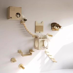 Échelle pour chat multifonctionnelle moderne en bambou écologique, structure d'escalade DIY avec pont en corde de sisal, pour intérieur et extérieur - Product Image 5