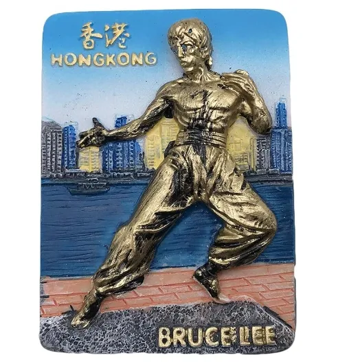 Resina 3D Hong Kong, China Bruce Lee imán para refrigerador recuerdo turístico