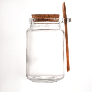 Frasco de vidro transparente para sal de banho, pote de 250ml 350ml com colher de madeira, pote de galheteiro em pó e cortiça com tampa hermética - Product Image 2
