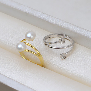 Bague ouverte en argent S925 pour femmes, double perle réglable, bijoux en perles DIY avec des accessoires et des composants pour la bouche vivante - Product Image 2