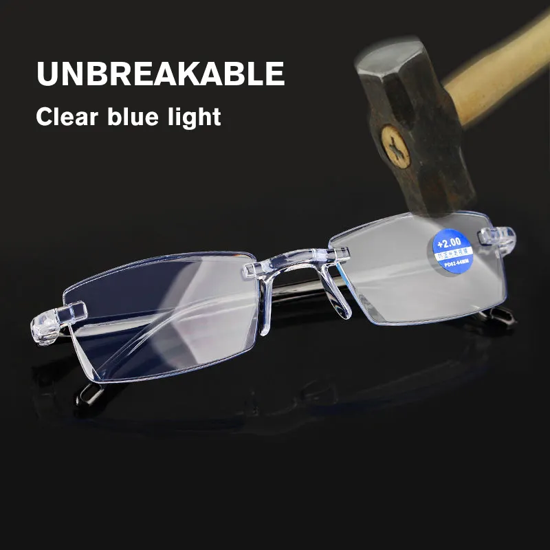 2022 Wholesale Anti Blue Light Ultralight mini Rimless bifocal Reading Glasses