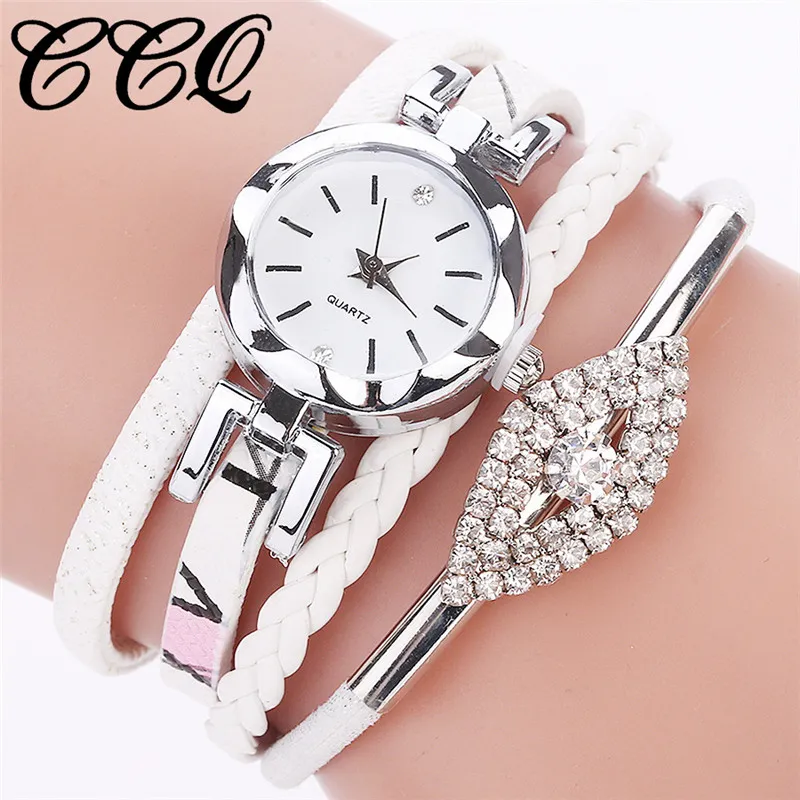 WJ-8983 Fashion Leather Woven Women's Watch Full Diamond Metal Ornament Women's Leather Quartz Simple Wristwatches