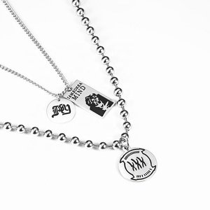 Bijouterie personnalisée estampage flans <span class=keywords><strong>plaque</strong></span> <span class=keywords><strong>gravée</strong></span> disque pendentif en acier inoxydable boule chaîne <span class=keywords><strong>collier</strong></span> - Product Image 2