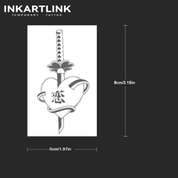 Tatouages temporaires Katana Heart en gros, tatouage longue durée 15 jours, imperméable, jus de fruits naturel, autocollant de tatouage corporel pour hommes et femmes