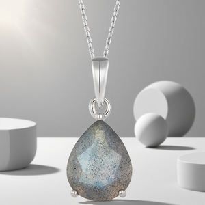 अच्छे गहने 925 स्टर्लिंग चांदी के नेकलेस प्राकृतिक लैब्राडोराइट मटर के आकार की महिलाओं के पेलेंट हार अनुकूलित - Product Image 6