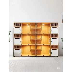 Enclos pour <span class=keywords><strong>chat</strong></span> à 3 niveaux, vitrine en verre avec cadre en bois massif, cage d'intérieur pour l'élevage et l'adoption - Product Image 2