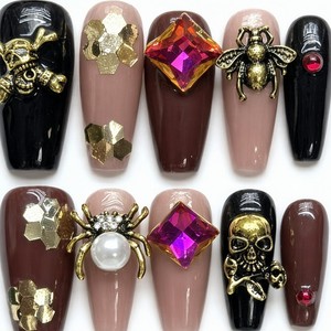 Uñas postizas de moda con diseño preestablecido, acabado mate y brillante, de cobertura completa, tipo stiletto largo, de PMMA con certificación CE, para dedos. - Product Image 4