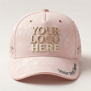 Casquette de baseball rose premium à 5 panneaux, maille perforée, découpe laser, broderie 3D en relief, en nylon, fabricant OEM ODM, faible performance, pour événements - Product Image 1