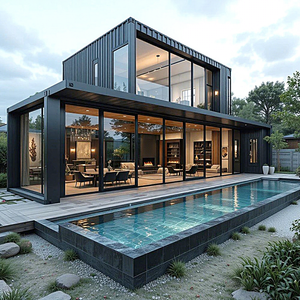 Maison de conteneur miniature de luxe personnalisée de 16 pieds - Maison préfabriquée mobile moderne en acier léger, villa en kit - Product Image 1